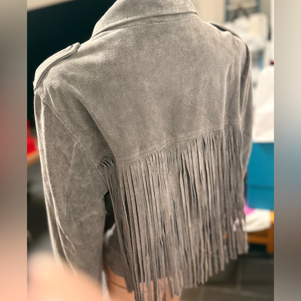 BlankNYC Gray Suede Fringe Leather Jacket - Picture 6 of 7